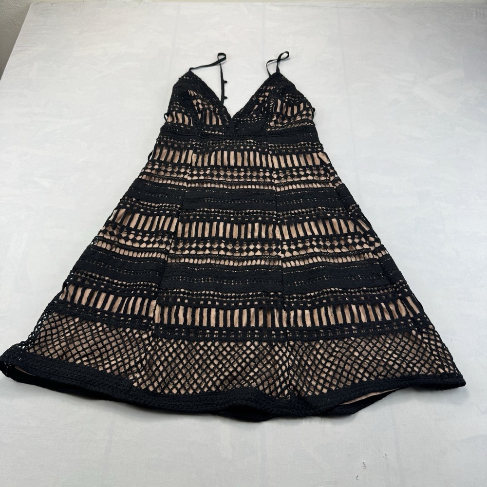 ASTR The Label M Black Crochet Lace Overlay Mini Dress Nude Lined